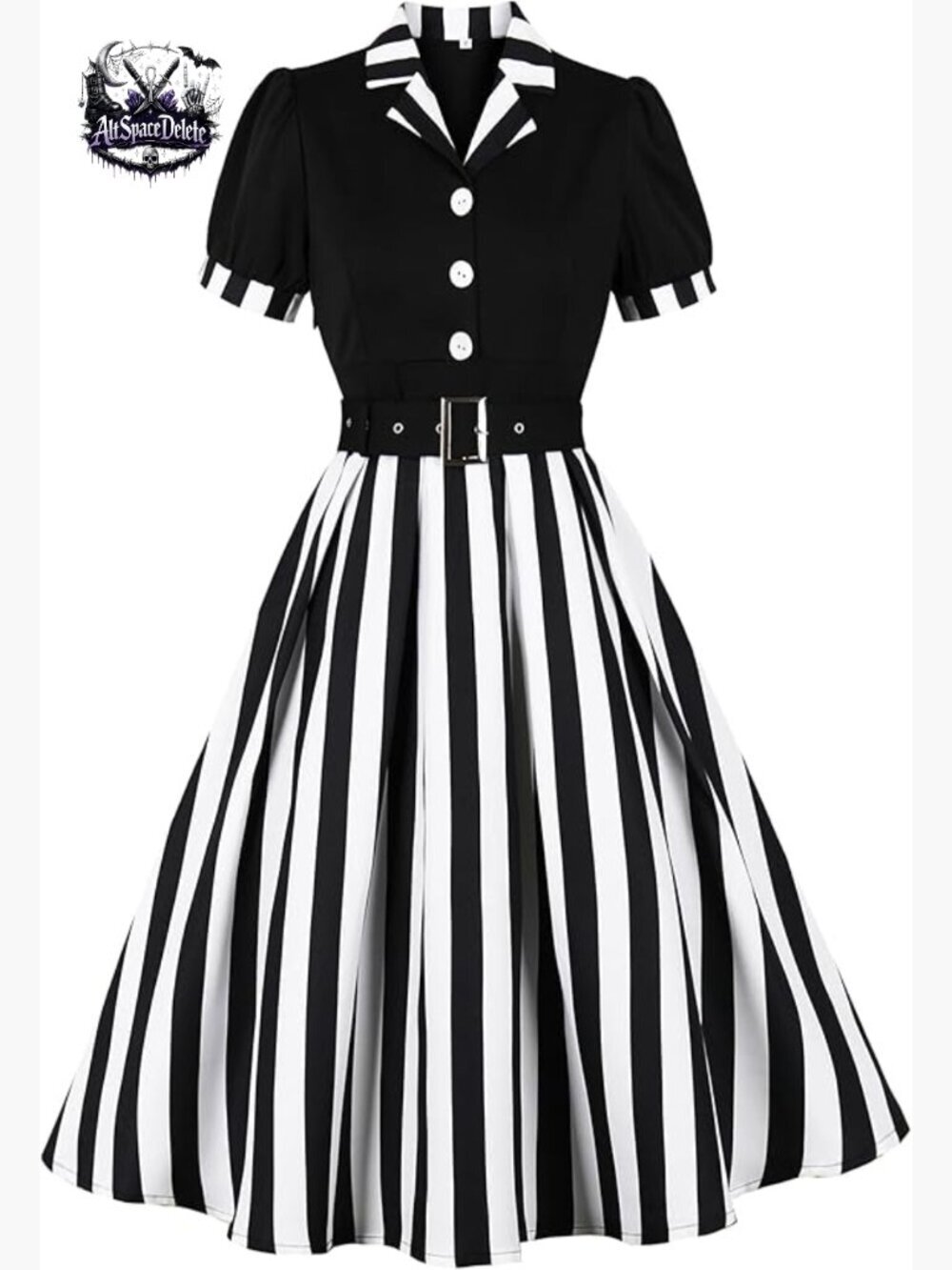 Striped Blazer Dress Vintage Gothic Formal Work Fit Flare Belted